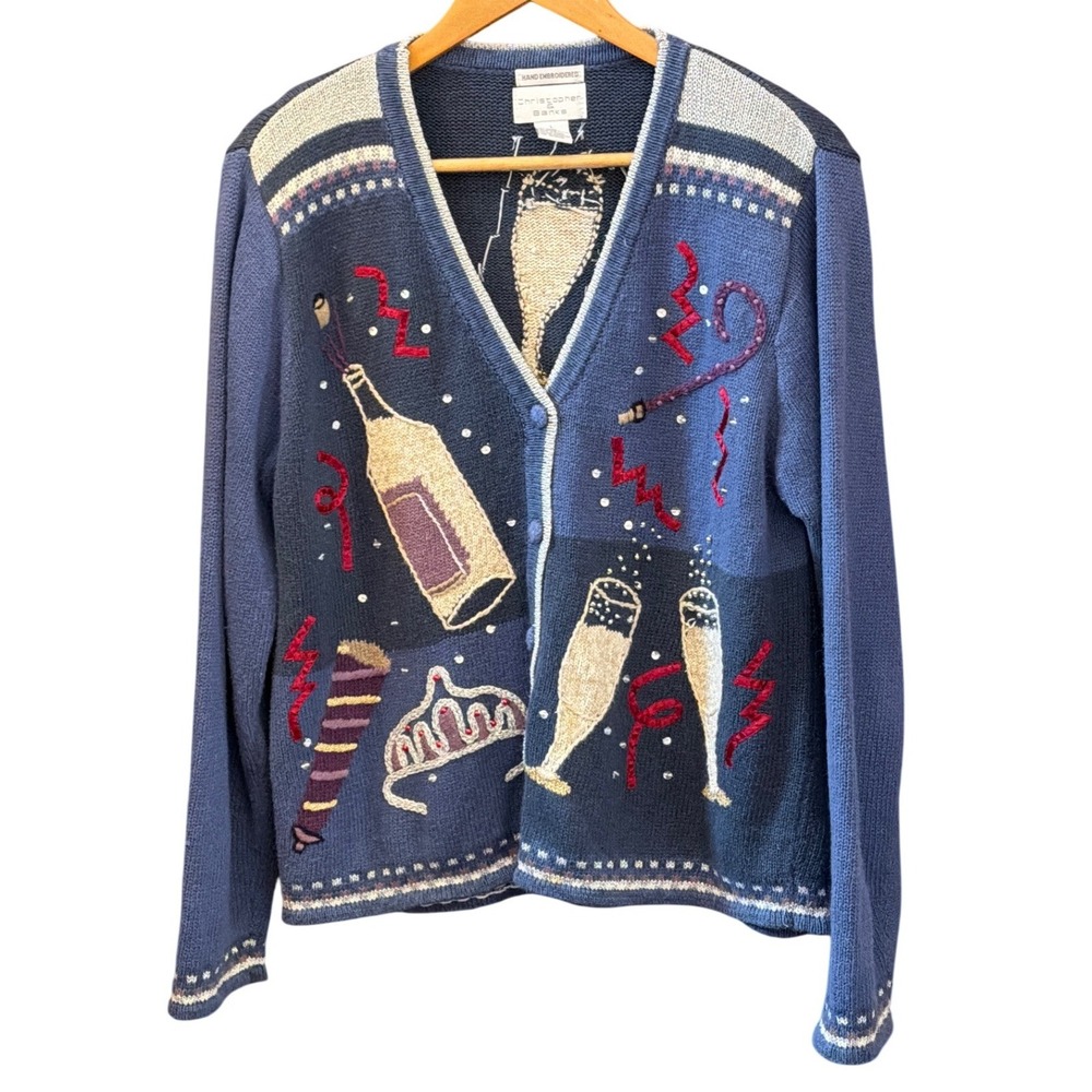 Vintage Christopher & Banks Cardigan Sweater New Years Eve Kitschy Festive